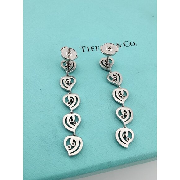 Tiffany & Co. Diamond Enchant Heart Drop Earrings Platinum 1.75" 10g RARE - Picture 5 of 8